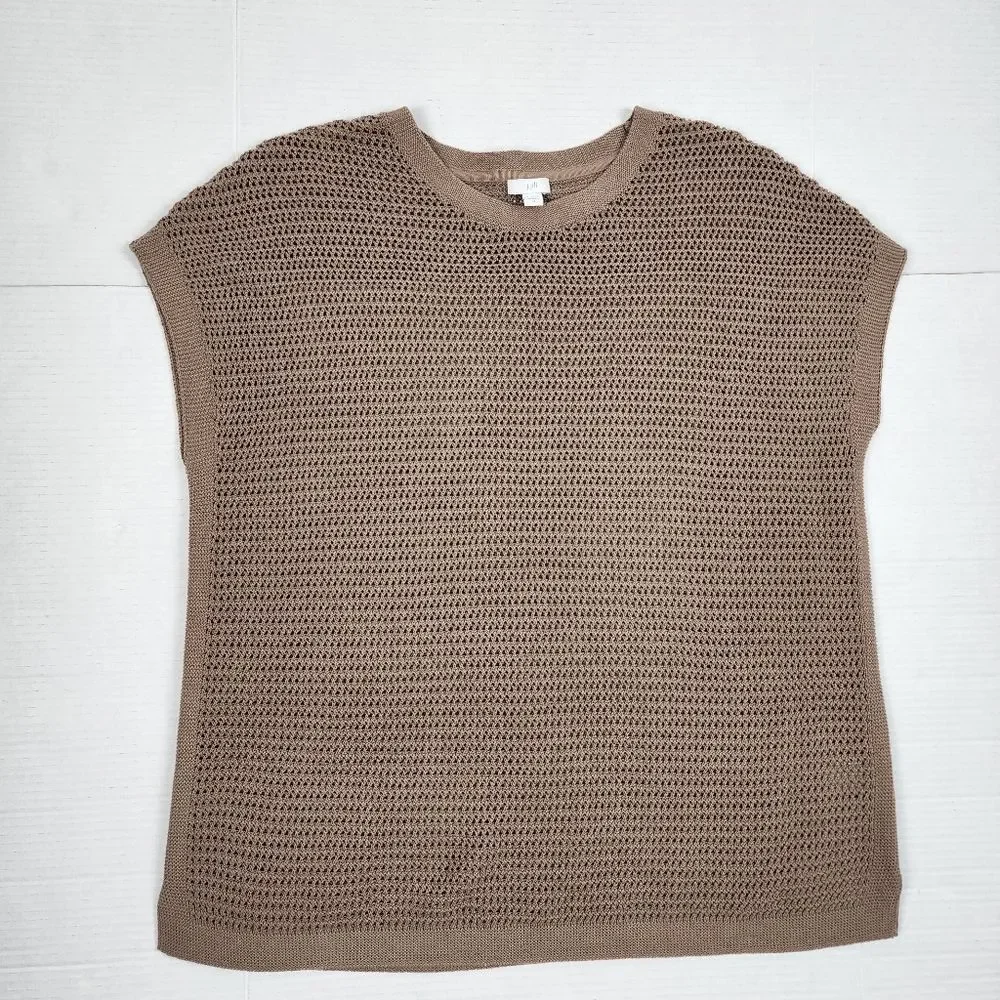 J.Jill Open-Knit Short Sleeve Cotton Blend Top Sweater Taupe Size M - Picture 6 of 12
